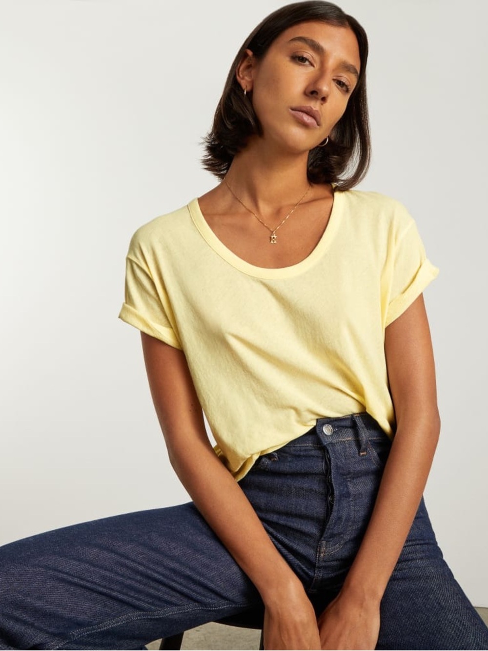 Everlane Air Scoop-Neck Tee in Pastel Yellow